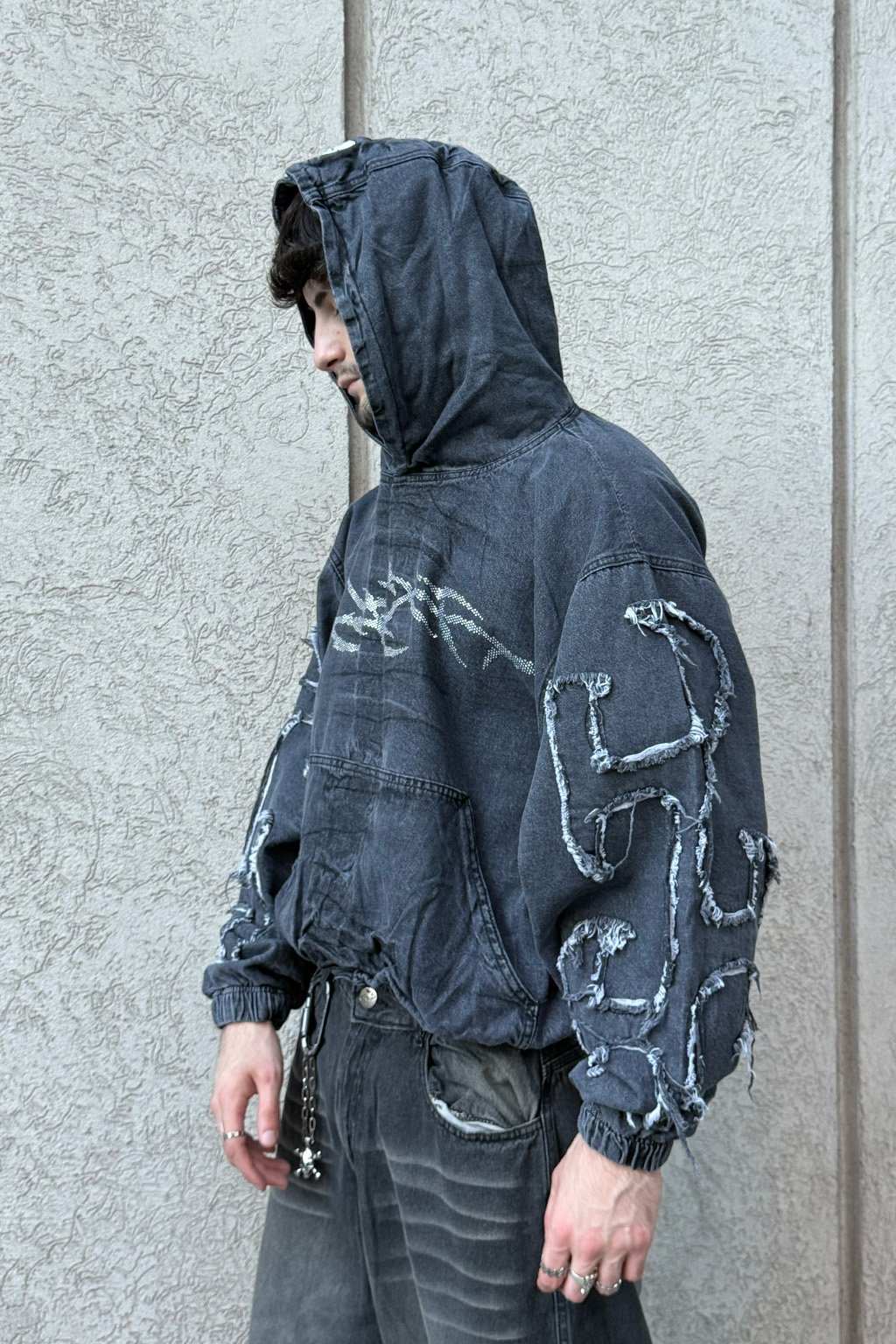 ZIGGZ - HOODIE JEAN CON STRASS